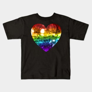 Rainbow Disco Ball Heart Kids T-Shirt